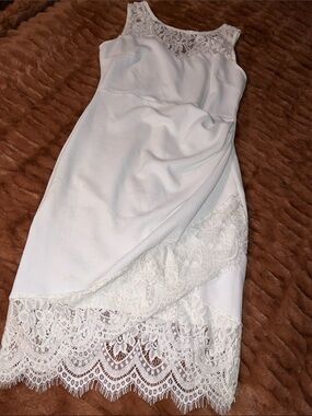 Mystic White Lace-Trim Sleeveless Mini Dress